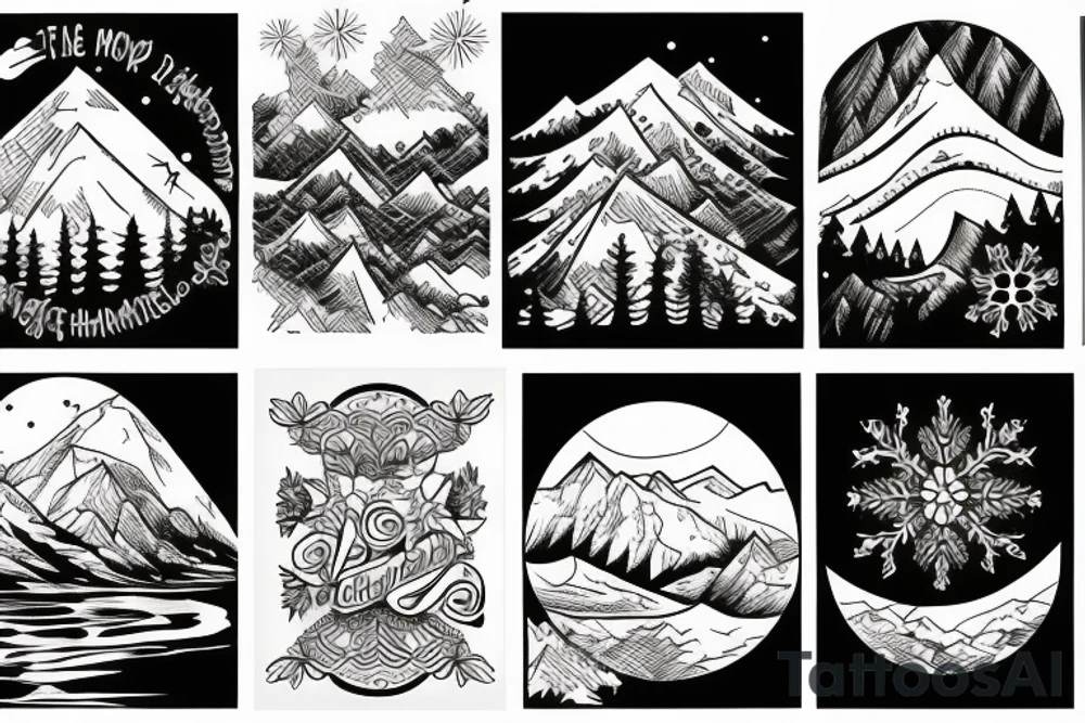 Mountain with one side snowing and the other sunny tattoo idea