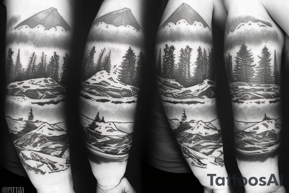 Mountain with one side snowing and the other sunny tattoo idea