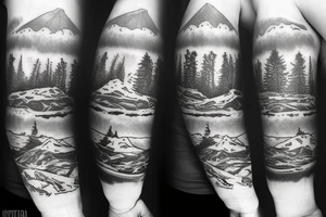 Mountain with one side snowing and the other sunny tattoo idea