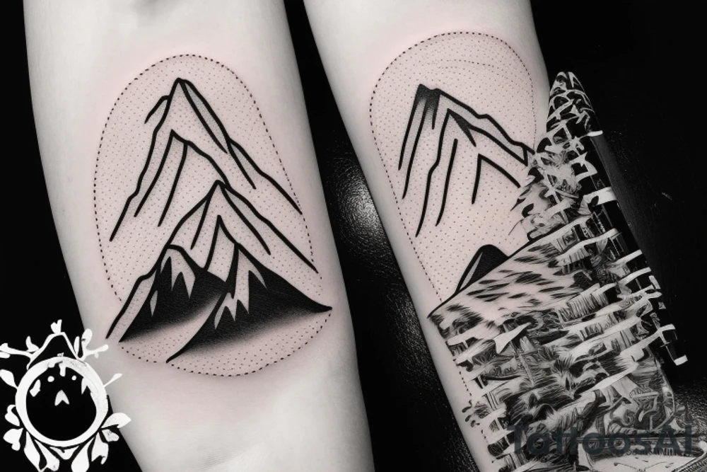 Mountain with one side snowing and the other sunny tattoo idea