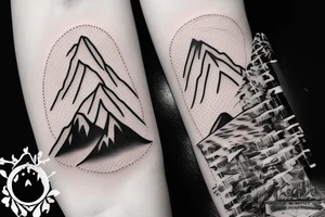 Mountain with one side snowing and the other sunny tattoo idea
