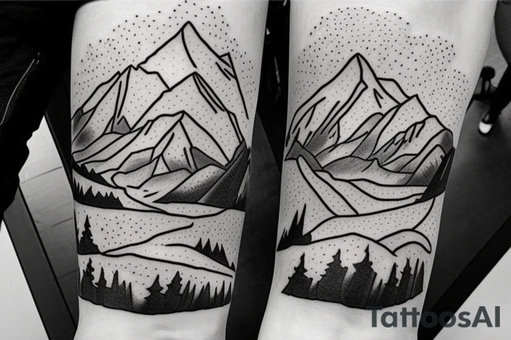 Mountain with one side snowing and the other sunny tattoo idea