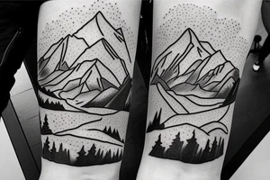 Mountain with one side snowing and the other sunny tattoo idea