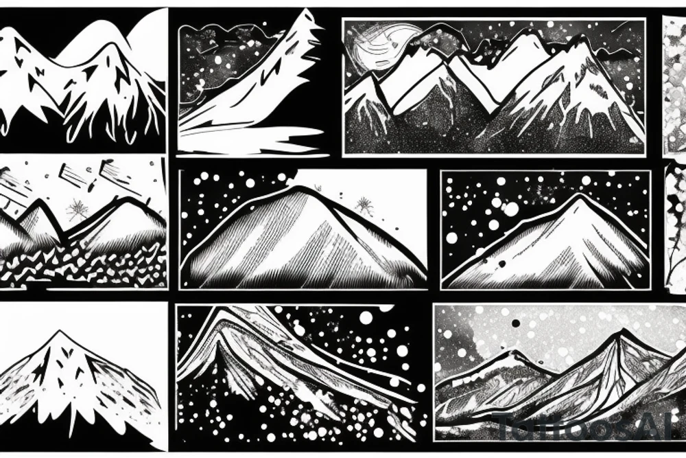 Mountain with one side snowing and the other sunny tattoo idea