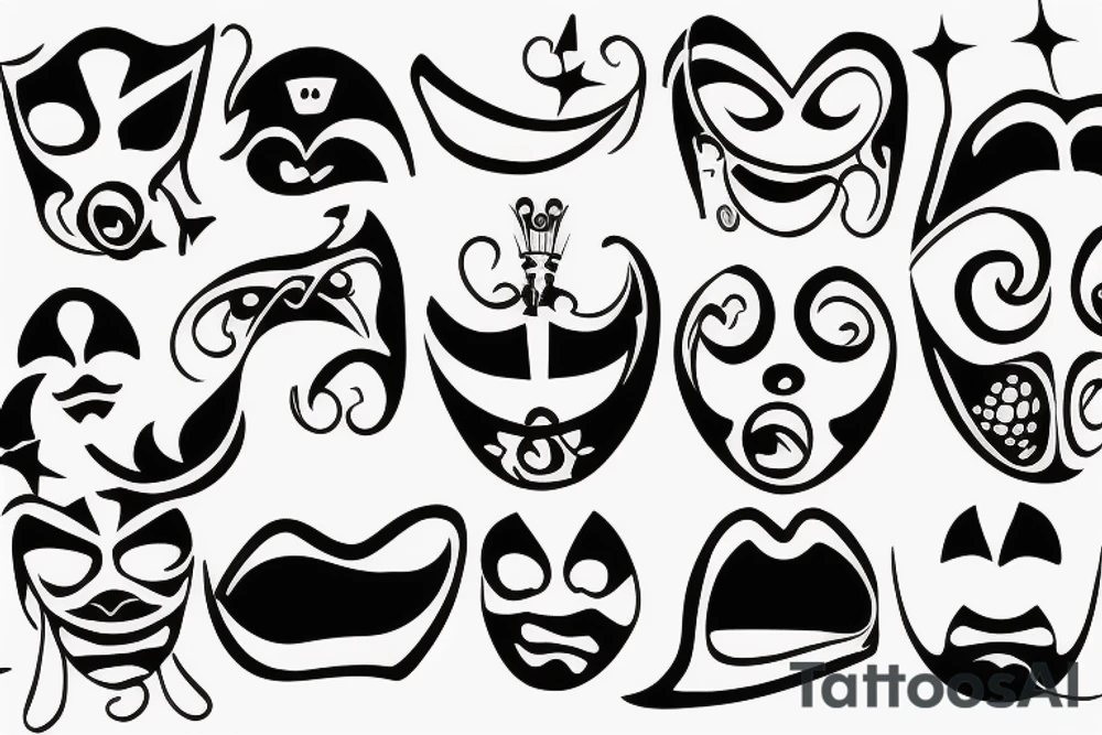 Mask with laughing mouth in the kosmos tattoo idea