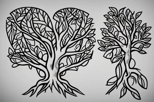Banyan tree heart leaves with roots tattoo idea