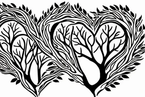 Banyan tree heart leaves with roots tattoo idea
