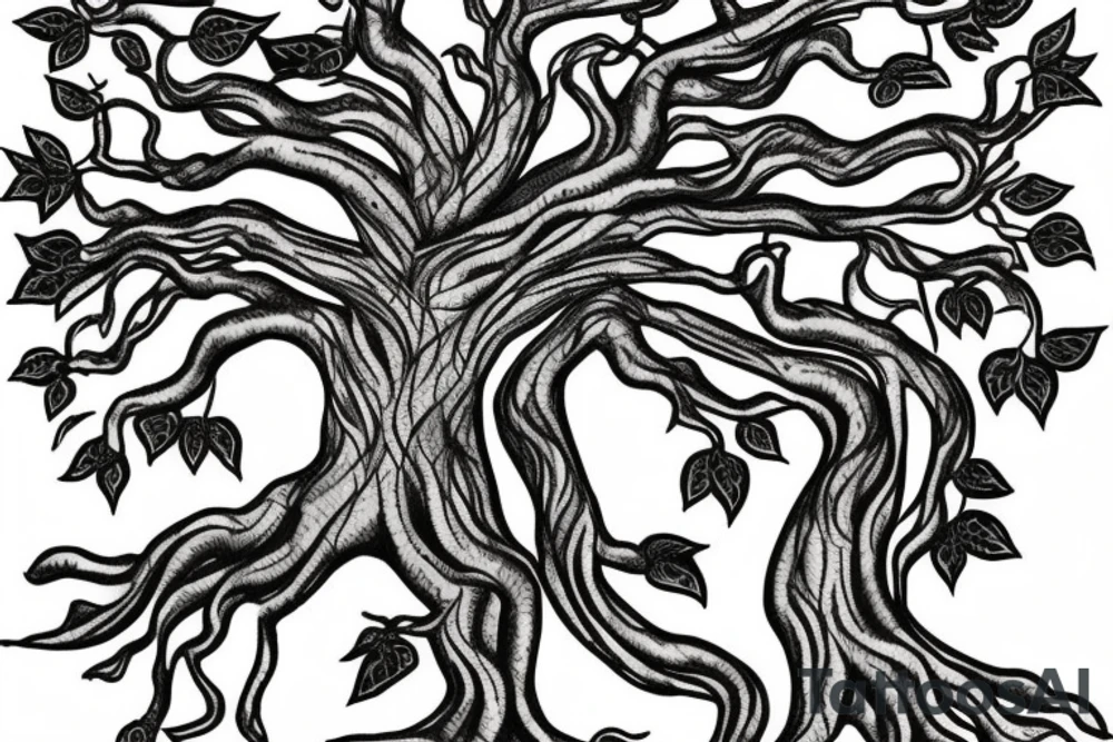 Banyan tree with roots tattoo idea