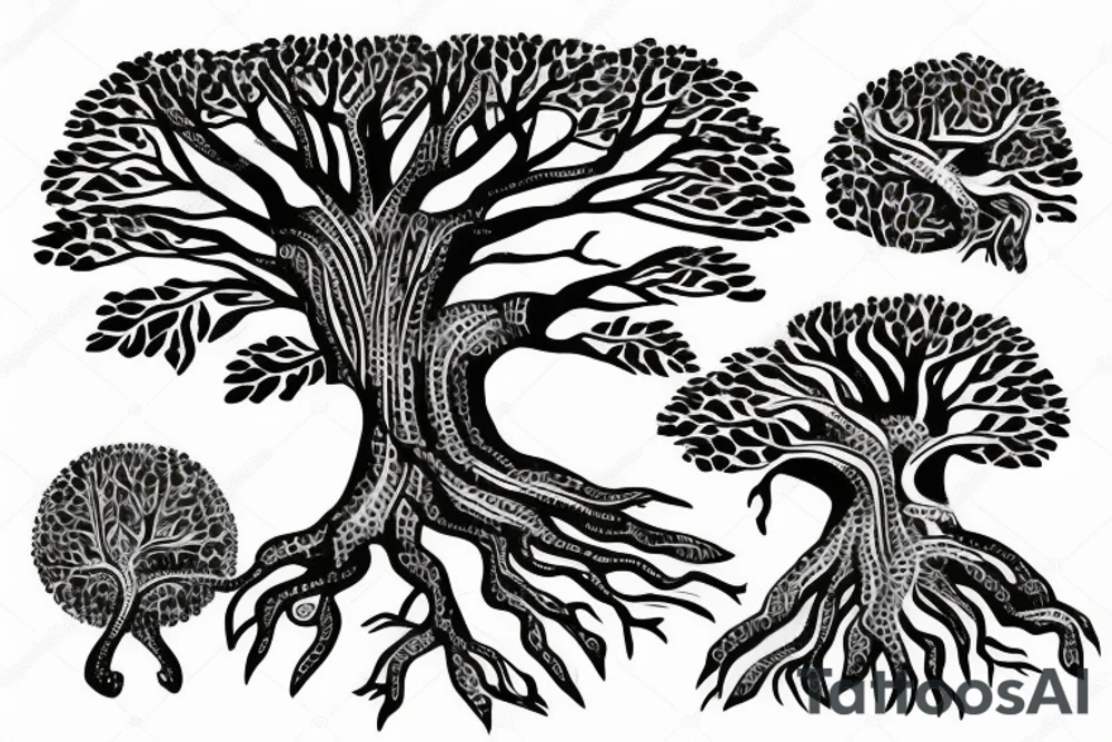 Banyan tree with roots tattoo idea