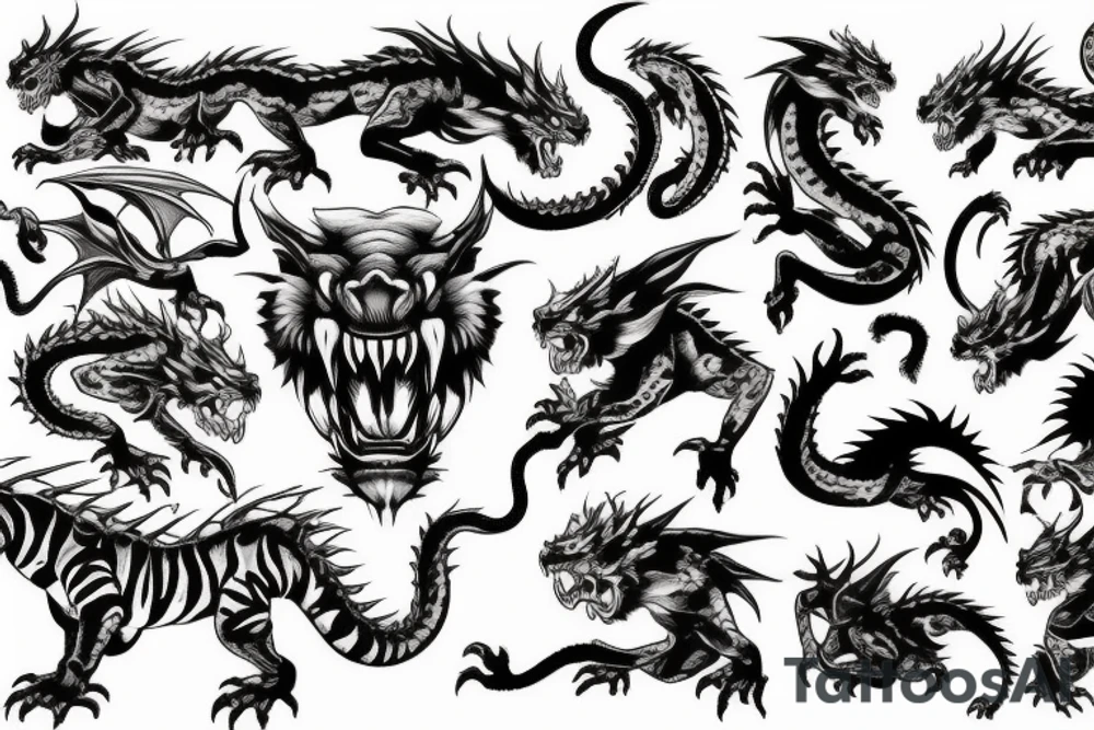 DRAGON fight tiger tattoo idea