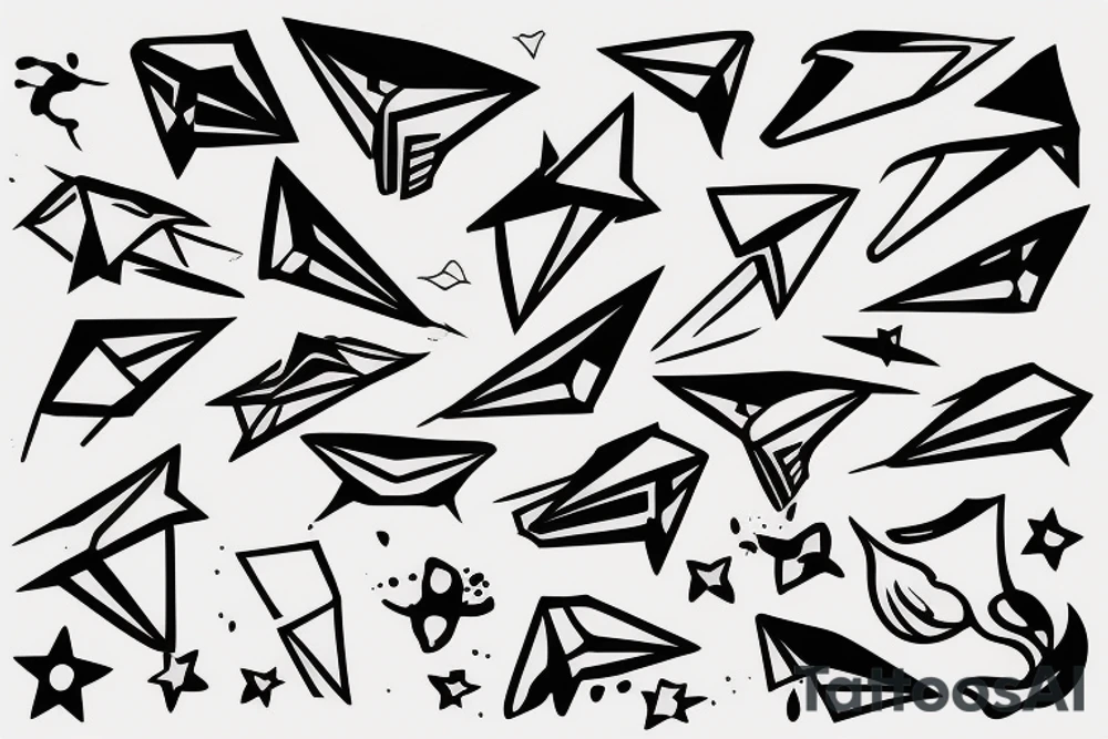 paper airplane splashed with paint tattoo idea