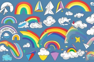 paper airplane in splashes of rainbow paint tattoo idea