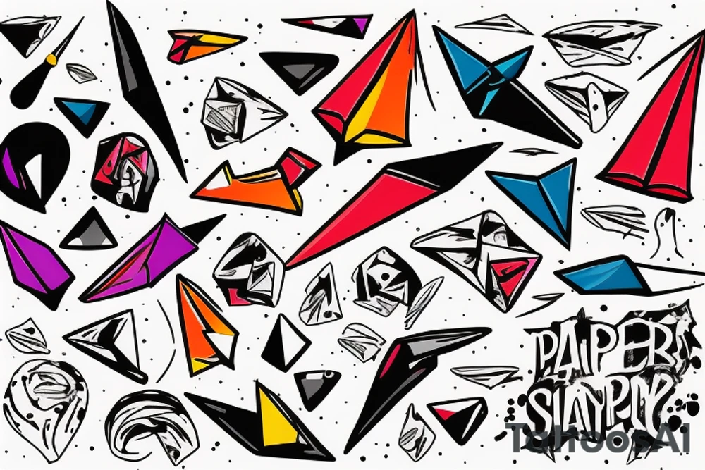 paper plane splattered with colorful
paints tattoo idea