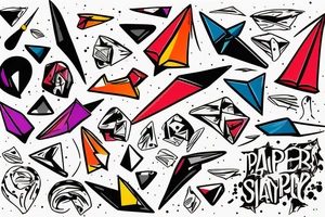 paper plane splattered with colorful
paints tattoo idea