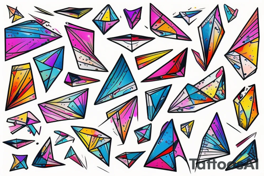 paper plane splattered with colorful
paints tattoo idea