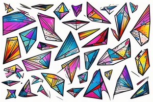 paper plane splattered with colorful
paints tattoo idea