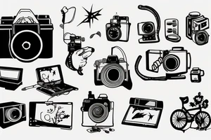 Table with camera and computer on it tattoo idea