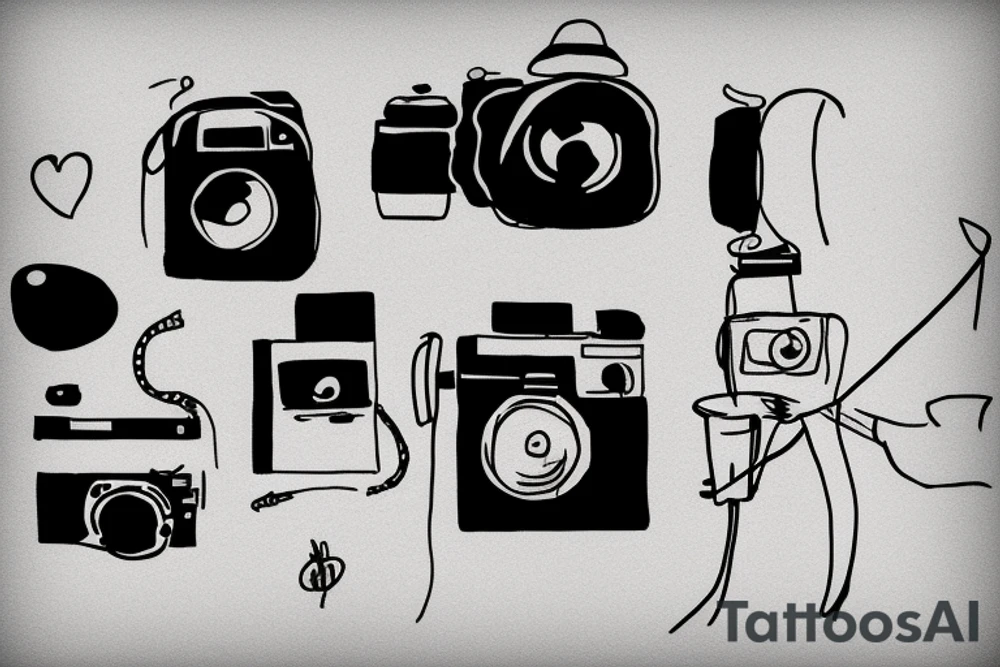 Table with camera and computer on it tattoo idea