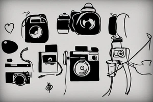 Table with camera and computer on it tattoo idea