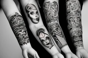 Arm sleeve about sleepless nights, time, and mortality tattoo idea