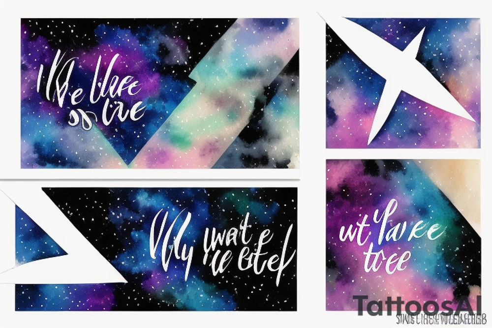 two inverted triangles over a galaxy or space background with the words "I'll be there every step of the way" tattoo idea