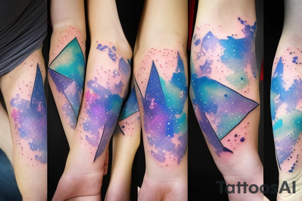 two inverted triangles over a galaxy or space background with the words "I'll be there every step of the way" tattoo idea