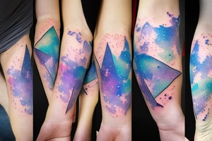 two inverted triangles over a galaxy or space background with the words "I'll be there every step of the way" tattoo idea