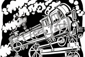 Wild Train with several wagons going off rails tattoo idea