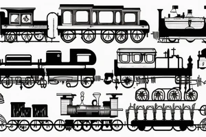 Wild Train with several wagons going off rails tattoo idea