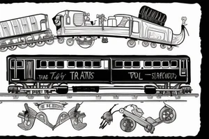 Wild Train with several wagons going off rails tattoo idea