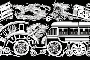 Wild Train with several wagons going off rails tattoo idea