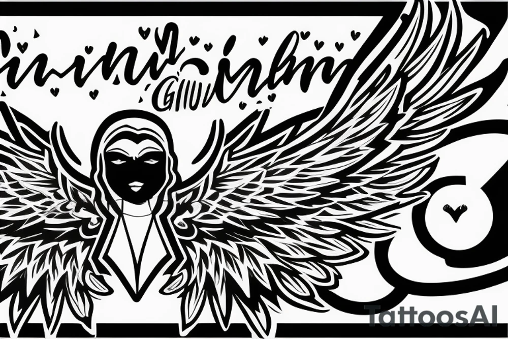 The name Giovanni with wings on either side tattoo idea