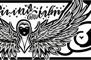 The name Giovanni with wings on either side tattoo idea