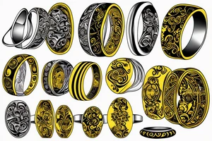 Wedding Ring tattoo for man. Colors gold yellow, black, silver. tattoo idea