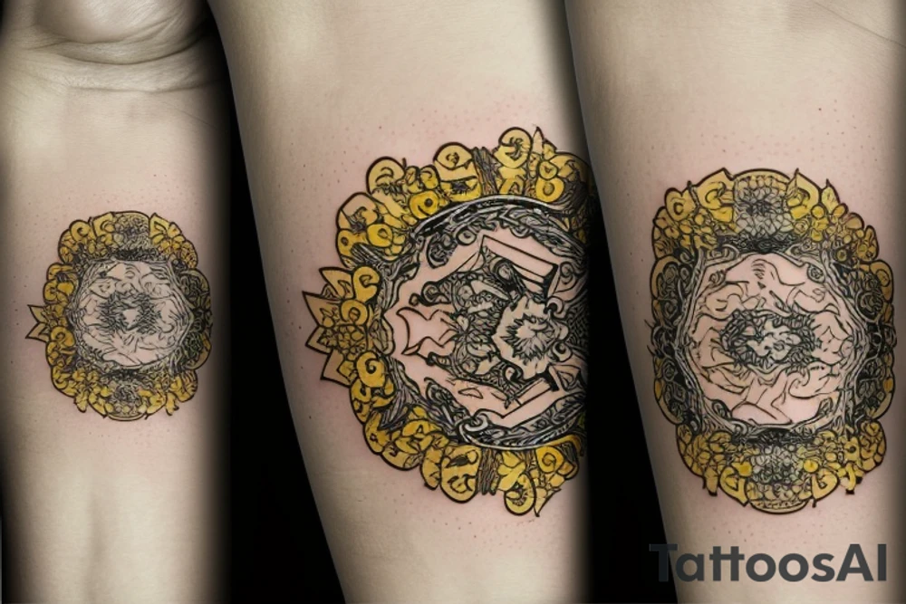 Wedding Ring tattoo for man. Colors gold yellow, black, silver. tattoo idea
