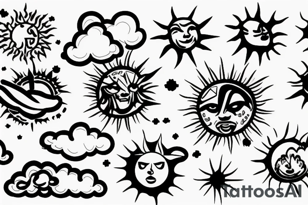 the sun poking over a cloud with some of the sun rays coming over the cloud tattoo idea