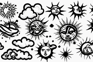 the sun poking over a cloud with some of the sun rays coming over the cloud tattoo idea