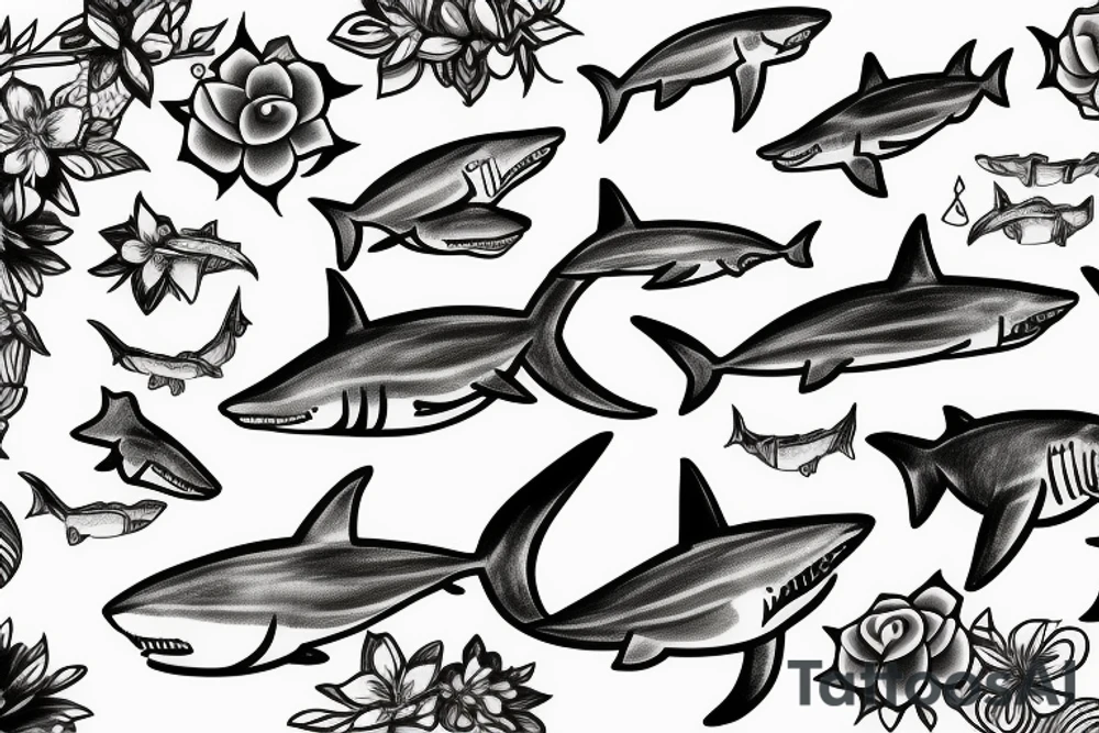 Shark with flowers tattoo idea