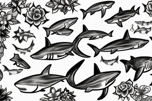 Shark with flowers tattoo idea
