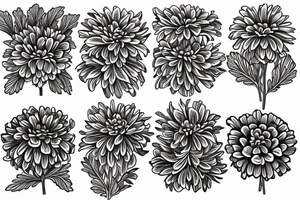 marigold, chrysanthemum, carnation together tattoo idea