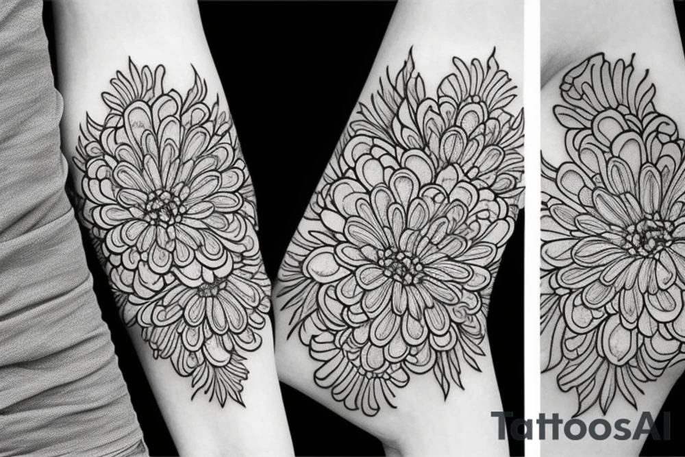 marigold, chrysanthemum, carnation together tattoo idea
