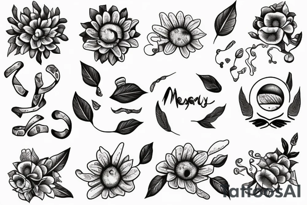 mercury planet symbol with flowers tattoo idea
