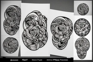 mercury planet symbol with flowers tattoo idea