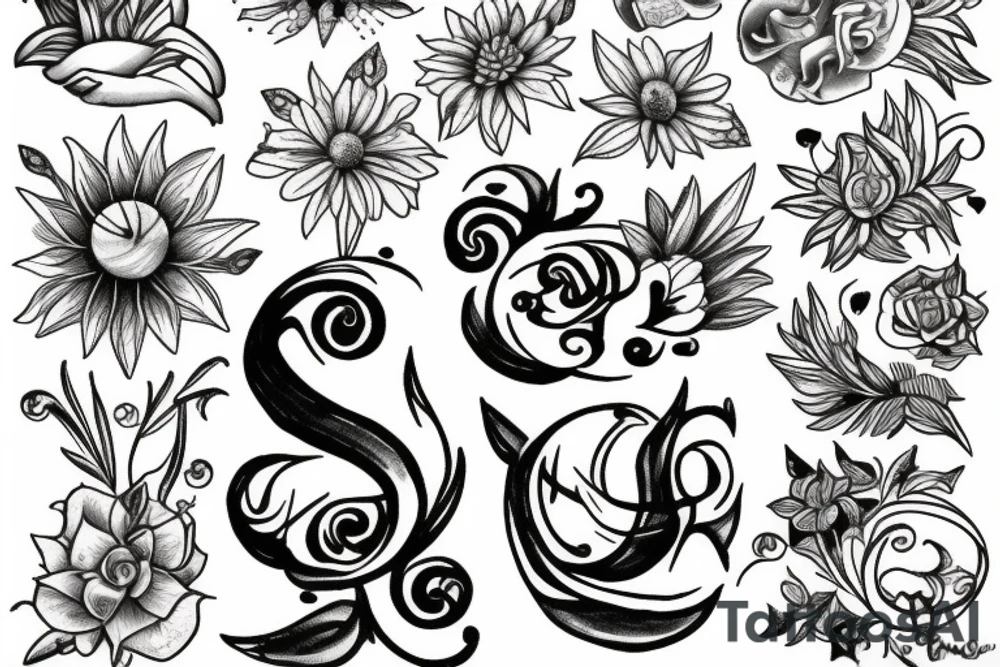 mercury symbol with flowers tattoo idea