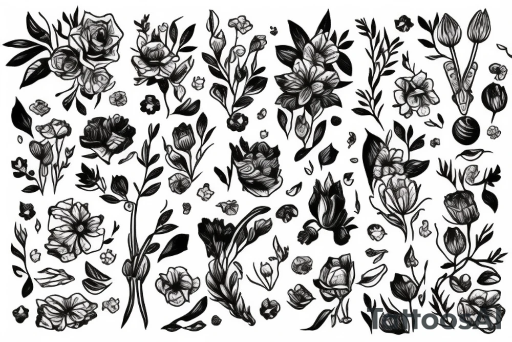 mercury words with flowers tattoo idea