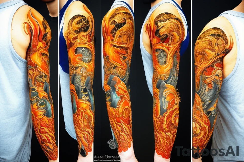 ship at sea on fire tattoo idea