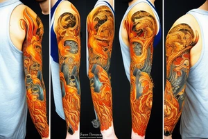 ship at sea on fire tattoo idea
