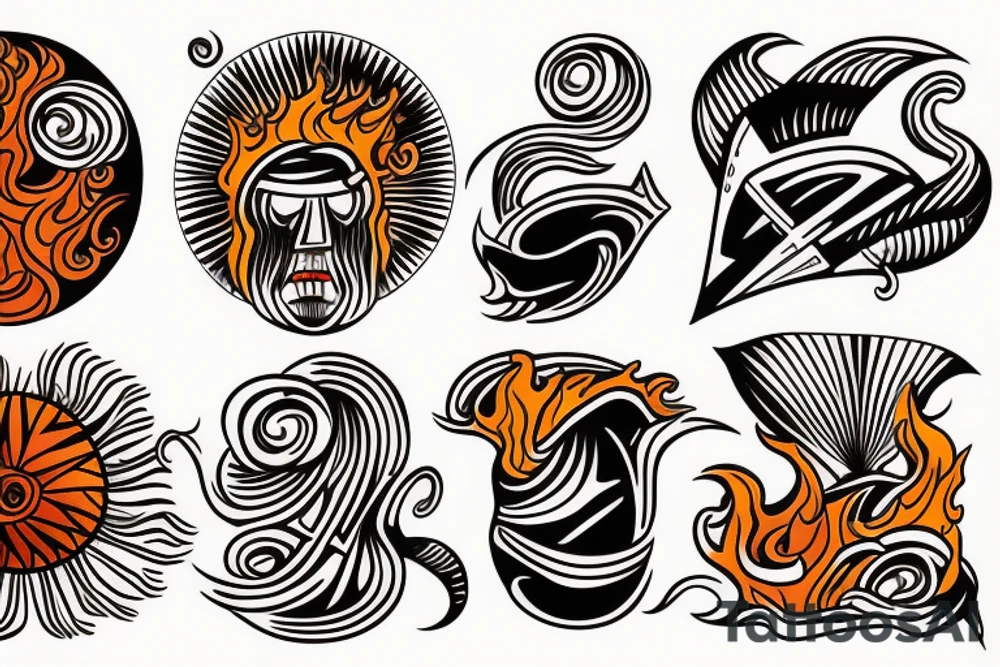 ship at sea on fire tattoo idea