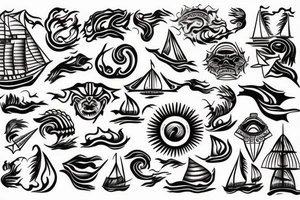 ship at sea on fire tattoo idea