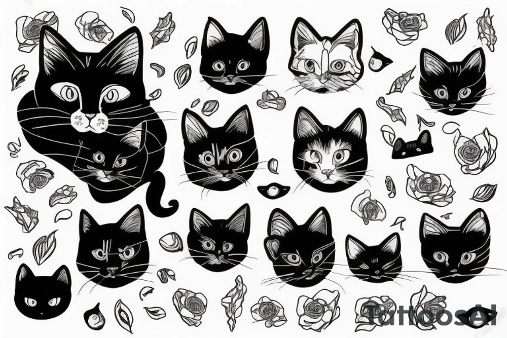 black cat with line tattoo idea